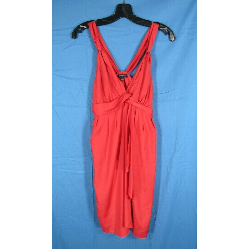 BANANA REPUBLIC Tank Dress CORAL Zip Side SILKY Empire Waist PLEATED FRONT 2